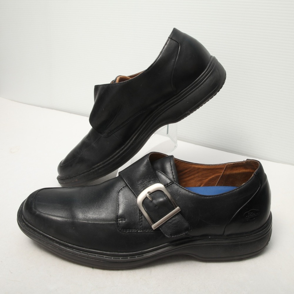 Dr. Comfort Leader Monk Strap Loafers Mens Black Leather Square Toe Buckle Shoes